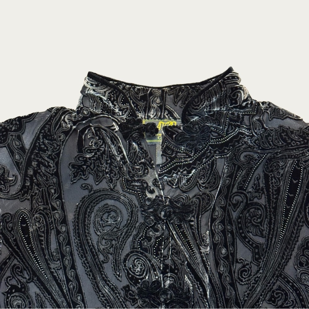 NWT ATOC Touch of Classs Small Velvet Silk Goth Devore Art-Wear Shirt Jacket Top - Picture 2 of 8